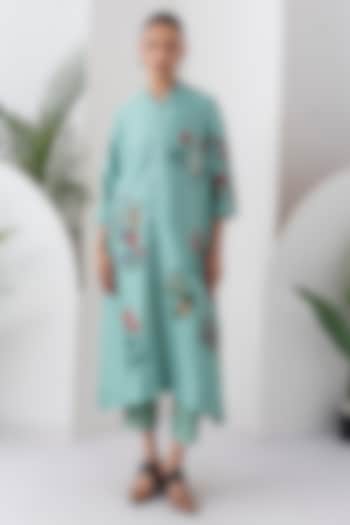Mint Silk Chanderi Digital Printed Jacket Set by Haute Mess at Pernia's Pop Up Shop