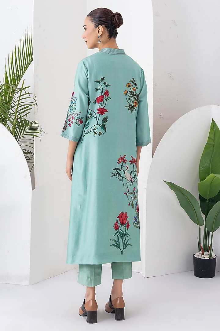 Mint Silk Chanderi Digital Printed Jacket Set by Haute Mess at Pernia's Pop Up Shop