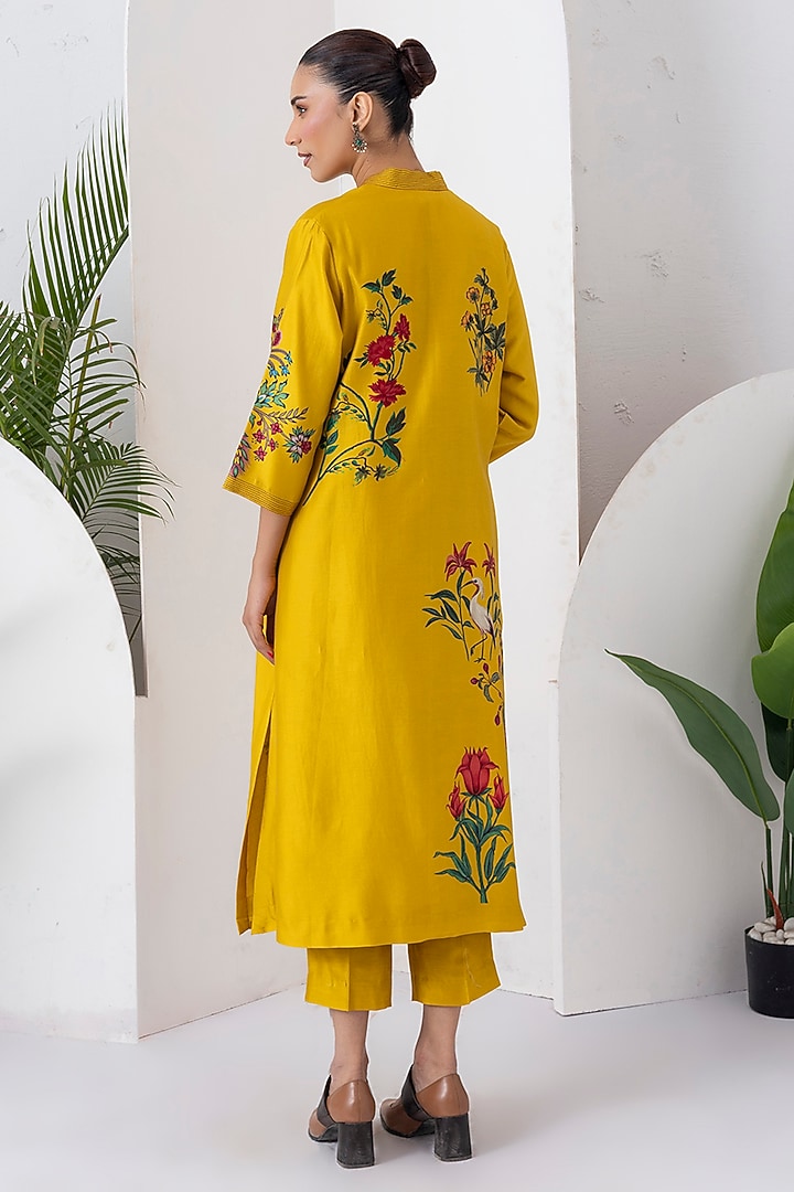 Yellow Silk Chanderi Floral Printed Front-Open Jacket Set by Haute Mess at Pernia's Pop Up Shop