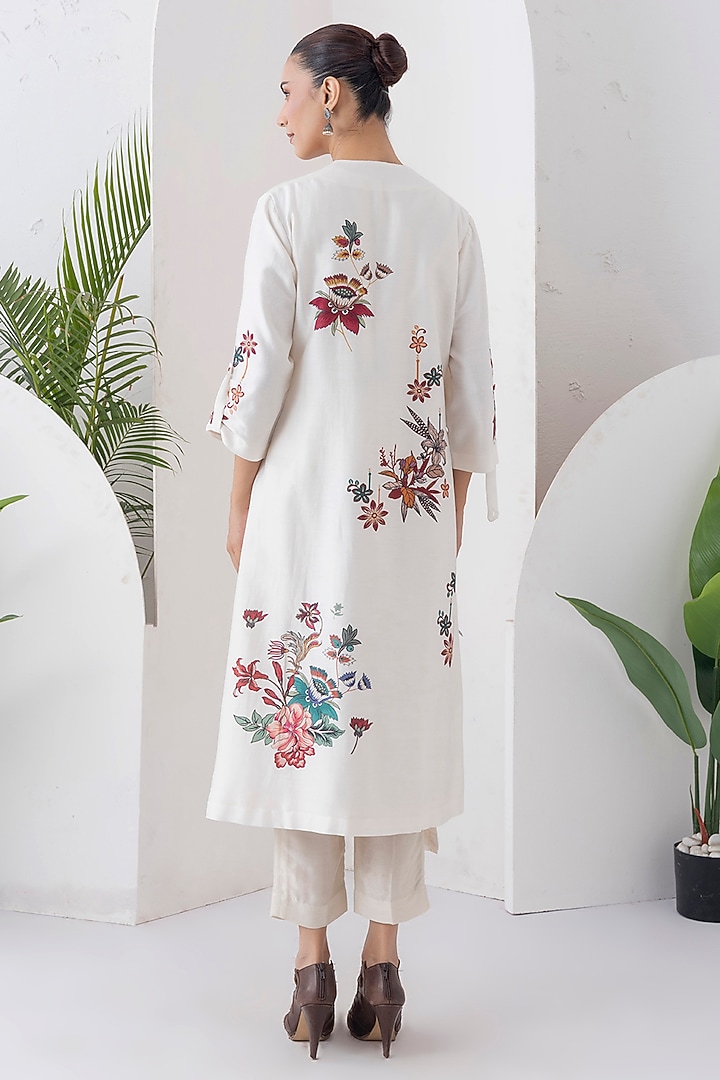 Ivory Silk Chanderi Printed High-Low Tunic Set by Haute Mess at Pernia's Pop Up Shop