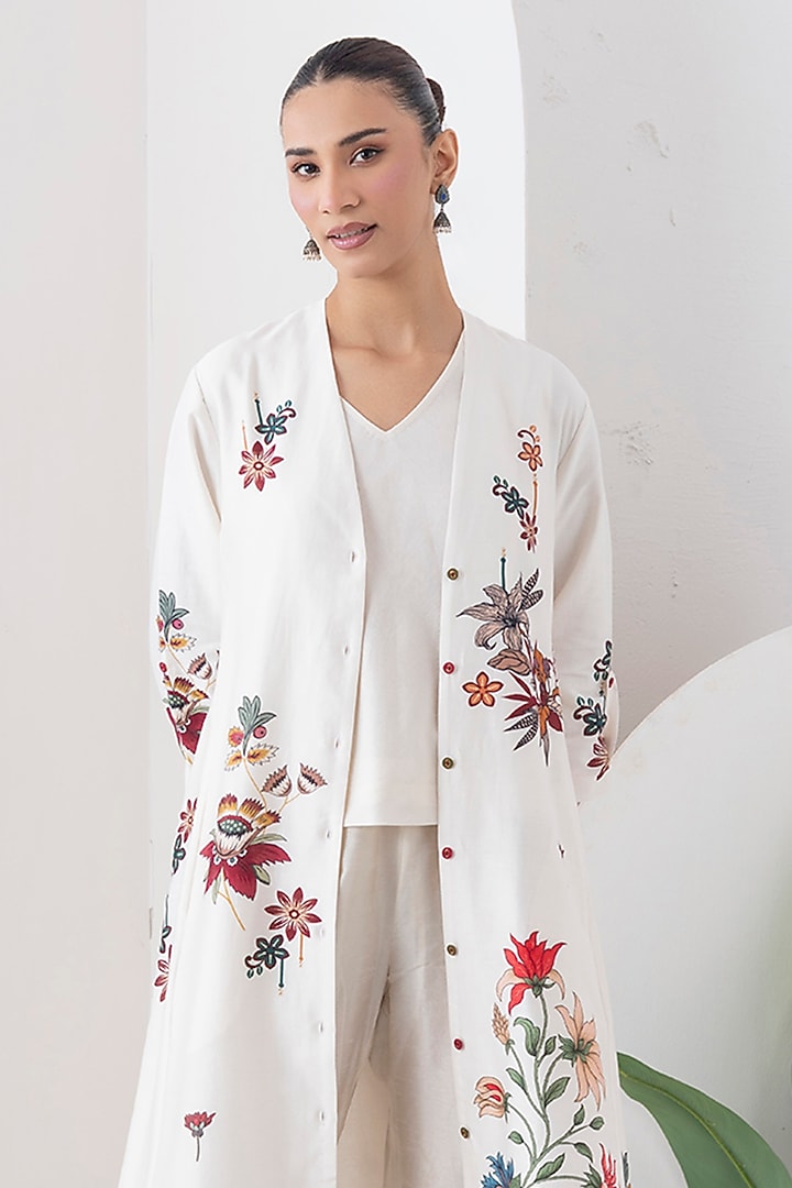 Ivory Silk Chanderi Printed High-Low Tunic Set by Haute Mess at Pernia's Pop Up Shop