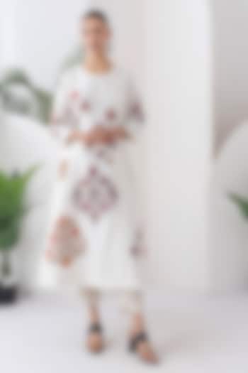 Ivory Silk Chanderi Printed Side Panel Tunic Set by Haute Mess at Pernia's Pop Up Shop