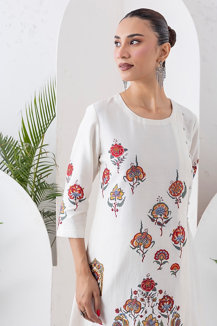 Ivory Silk Chanderi Printed Side Panel Tunic Set by Haute Mess at Pernia's Pop Up Shop
