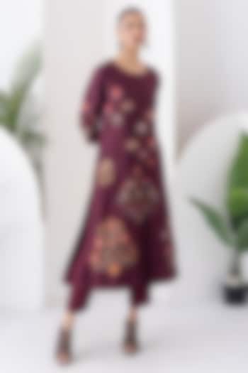 Chocolate Brown Silk Chanderi Printed Tunic Set by Haute Mess at Pernia's Pop Up Shop