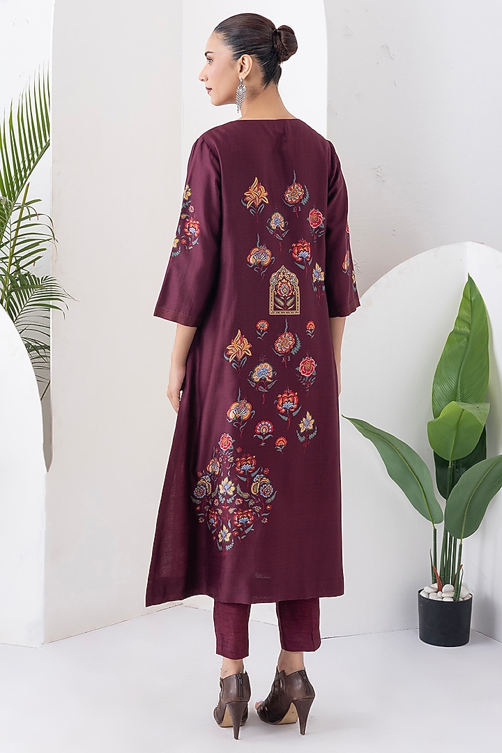 Chocolate Brown Silk Chanderi Printed Tunic Set by Haute Mess at Pernia's Pop Up Shop