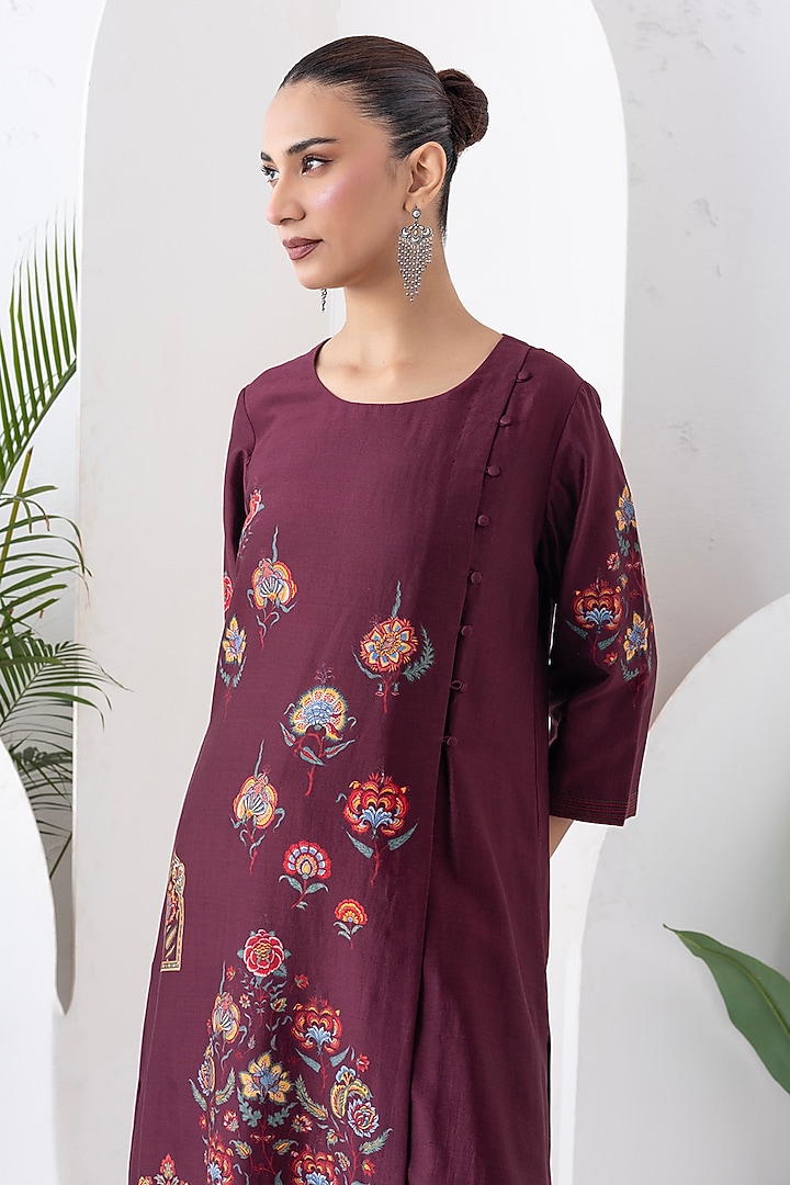 Chocolate Brown Silk Chanderi Printed Tunic Set by Haute Mess at Pernia's Pop Up Shop