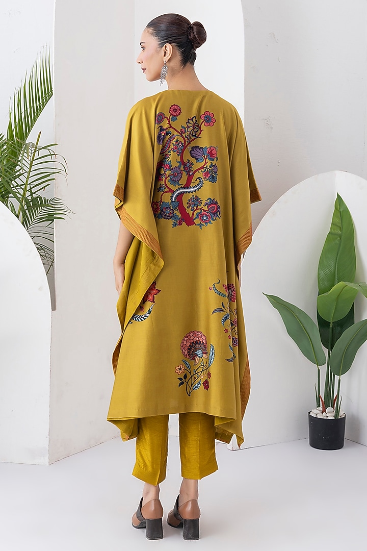 Mustard Silk Chanderi Chintz Printed Kaftan Set by Haute Mess at Pernia's Pop Up Shop