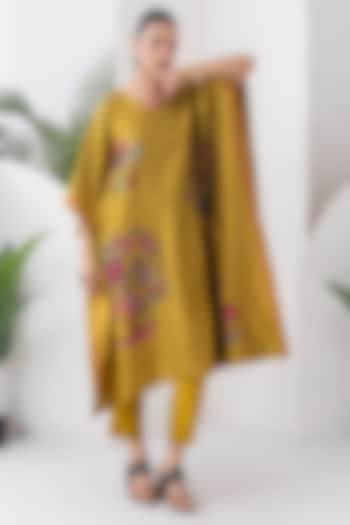 Mustard Silk Chanderi Chintz Printed Kaftan Set by Haute Mess at Pernia's Pop Up Shop