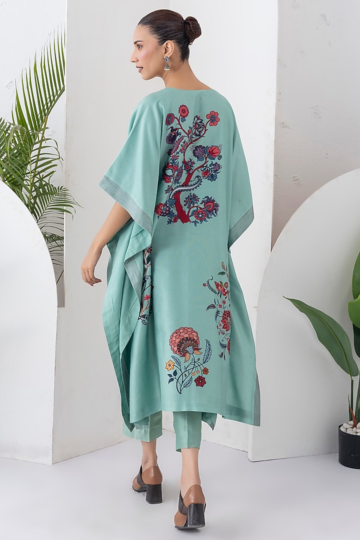 Mint Silk Chanderi Chintz Printed Kaftan Set by Haute Mess at Pernia's Pop Up Shop