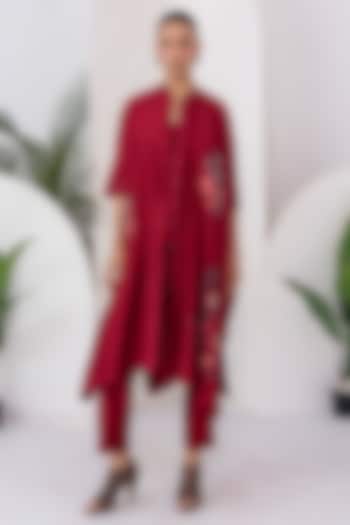 Maroon Silk Chanderi Printed Kaftan Style Tunic Set by Haute Mess at Pernia's Pop Up Shop
