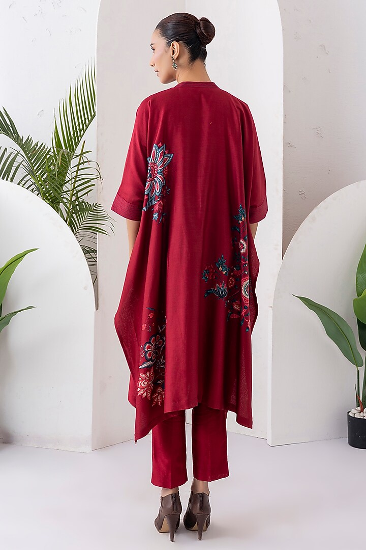 Maroon Silk Chanderi Printed Kaftan Style Tunic Set by Haute Mess at Pernia's Pop Up Shop