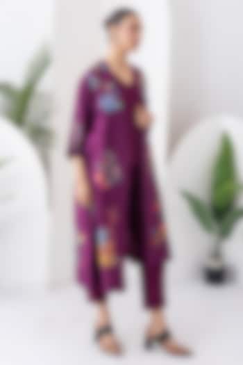 Wine Silk Chanderi Printed High-Low Tunic Set by Haute Mess at Pernia's Pop Up Shop