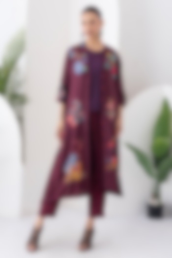 Chocolate Brown Silk Chanderi Printed High-Low Tunic Set by Haute Mess at Pernia's Pop Up Shop
