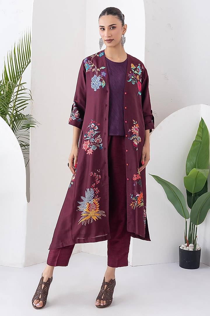 Chocolate Brown Silk Chanderi Printed High-Low Tunic Set by Haute Mess at Pernia's Pop Up Shop