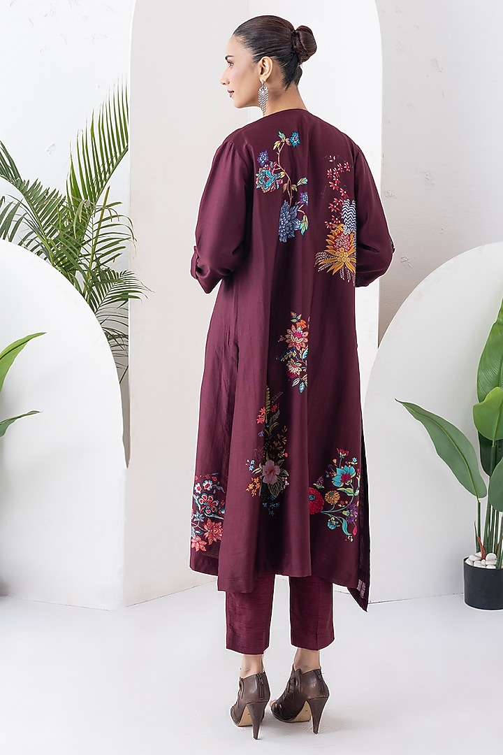 Chocolate Brown Silk Chanderi Printed High-Low Tunic Set by Haute Mess at Pernia's Pop Up Shop
