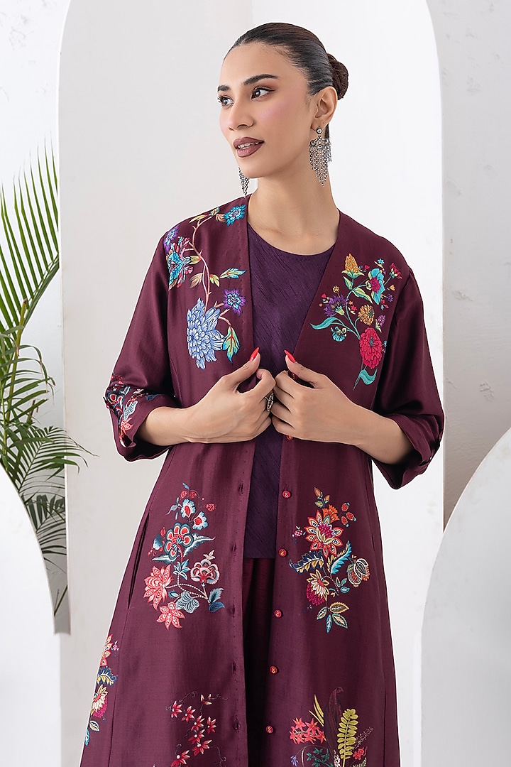 Chocolate Brown Silk Chanderi Printed High-Low Tunic Set by Haute Mess at Pernia's Pop Up Shop