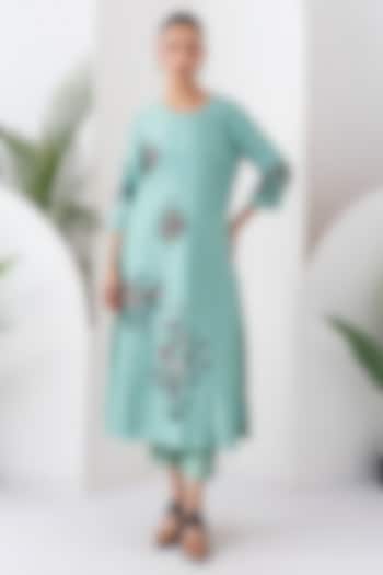 Mint Silk Chanderi Floral Boota Printed Tunic Set by Haute Mess at Pernia's Pop Up Shop