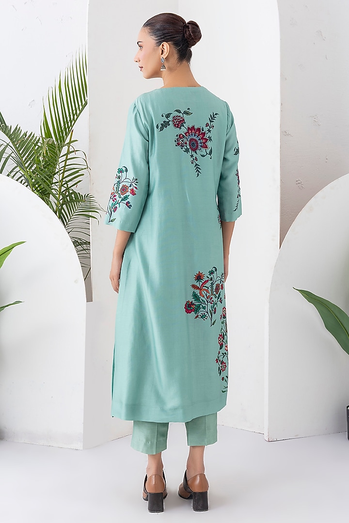 Mint Silk Chanderi Floral Boota Printed Tunic Set by Haute Mess at Pernia's Pop Up Shop