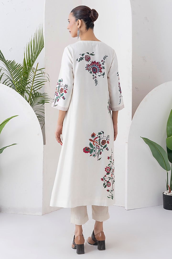Ivory Silk Chanderi Floral Boota Printed Tunic Set by Haute Mess at Pernia's Pop Up Shop