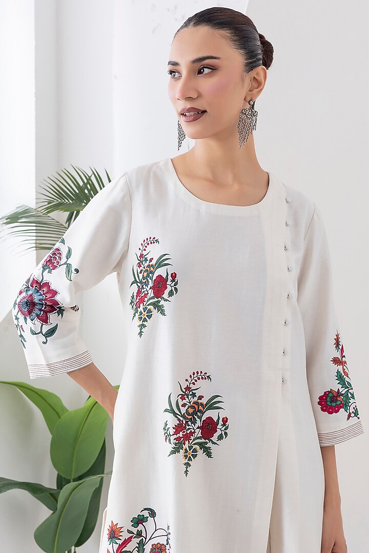 Ivory Silk Chanderi Floral Boota Printed Tunic Set by Haute Mess at Pernia's Pop Up Shop