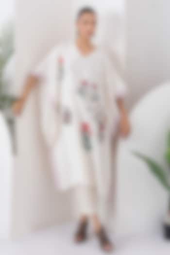 Ivory Silk Chanderi Floral Printed Kaftan Set by Haute Mess at Pernia's Pop Up Shop