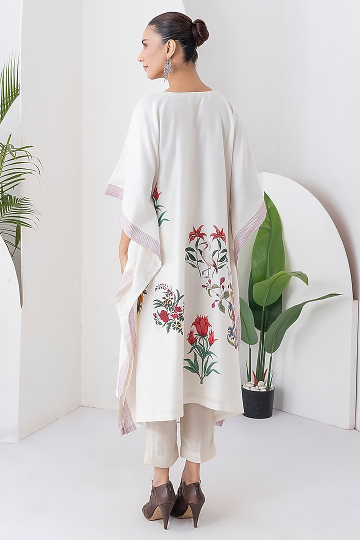 Ivory Silk Chanderi Floral Printed Kaftan Set by Haute Mess at Pernia's Pop Up Shop