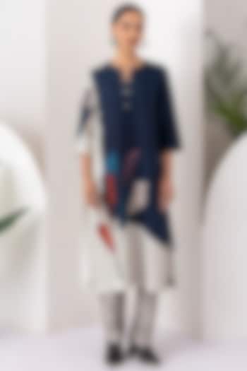 Blue & Ivory Viscose Dupion Digital Printed Tunic Set by Haute Mess at Pernia's Pop Up Shop