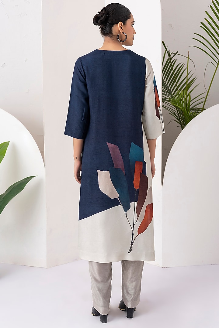 Blue & Ivory Viscose Dupion Digital Printed Tunic Set by Haute Mess at Pernia's Pop Up Shop