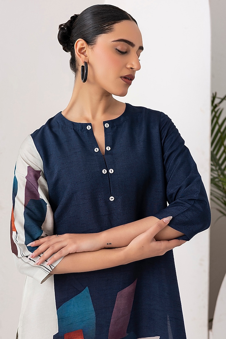 Blue & Ivory Viscose Dupion Digital Printed Tunic Set by Haute Mess at Pernia's Pop Up Shop