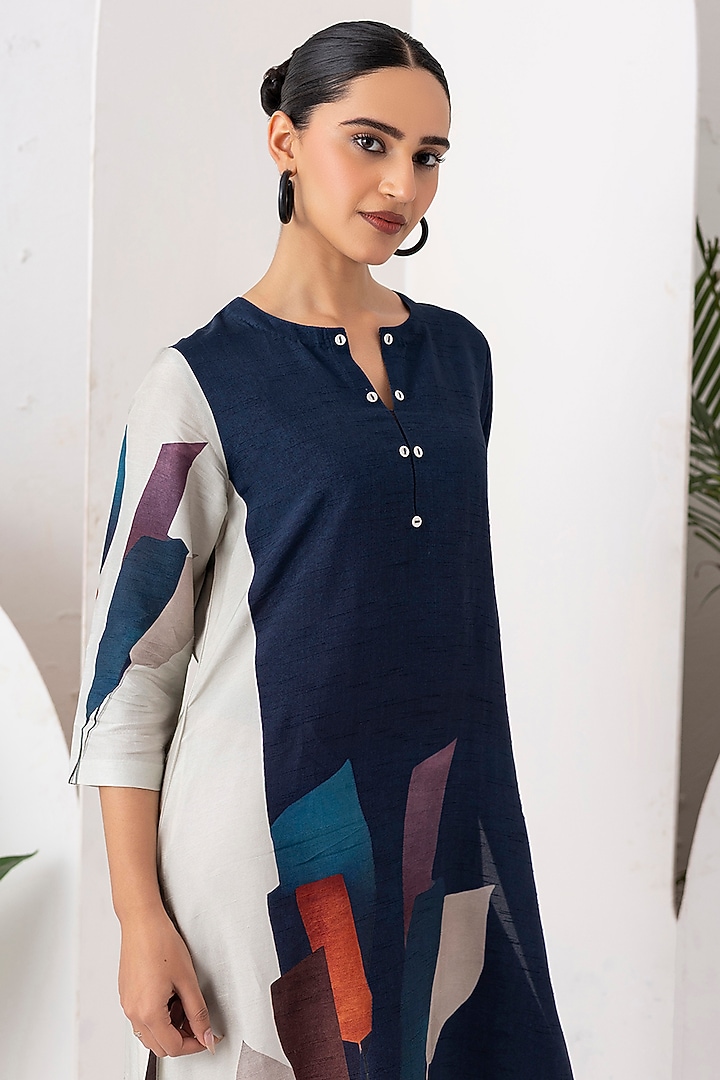 Blue & Ivory Viscose Dupion Digital Printed Tunic Set by Haute Mess at Pernia's Pop Up Shop