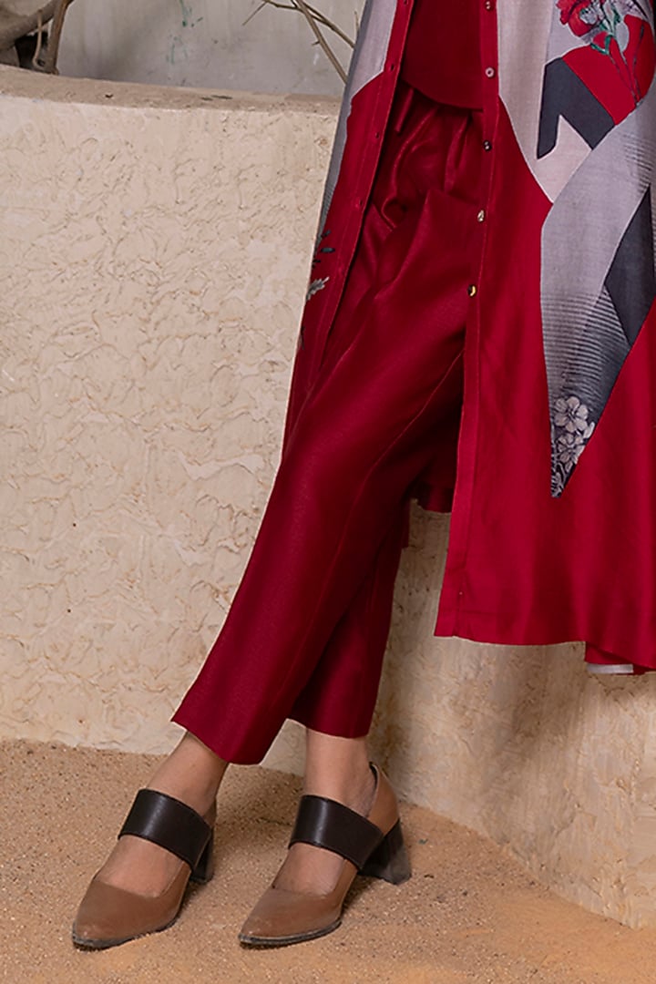 Red Silk Chanderi Digital Printed Tunic Set by Haute Mess at Pernia's Pop Up Shop
