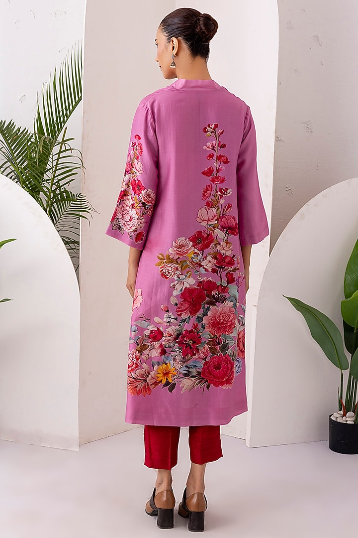 Salmon Pink Silk Chanderi Digital Printed Tunic Set by Haute Mess at Pernia's Pop Up Shop
