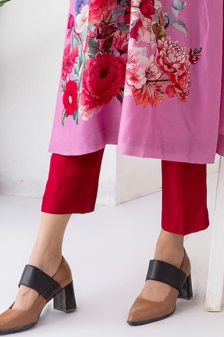 Salmon Pink Silk Chanderi Digital Printed Tunic Set by Haute Mess at Pernia's Pop Up Shop