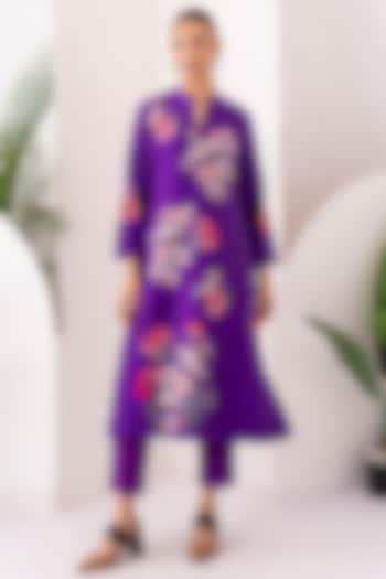 Royal Purple Silk Chanderi Digital Printed Tunic Set by Haute Mess at Pernia's Pop Up Shop