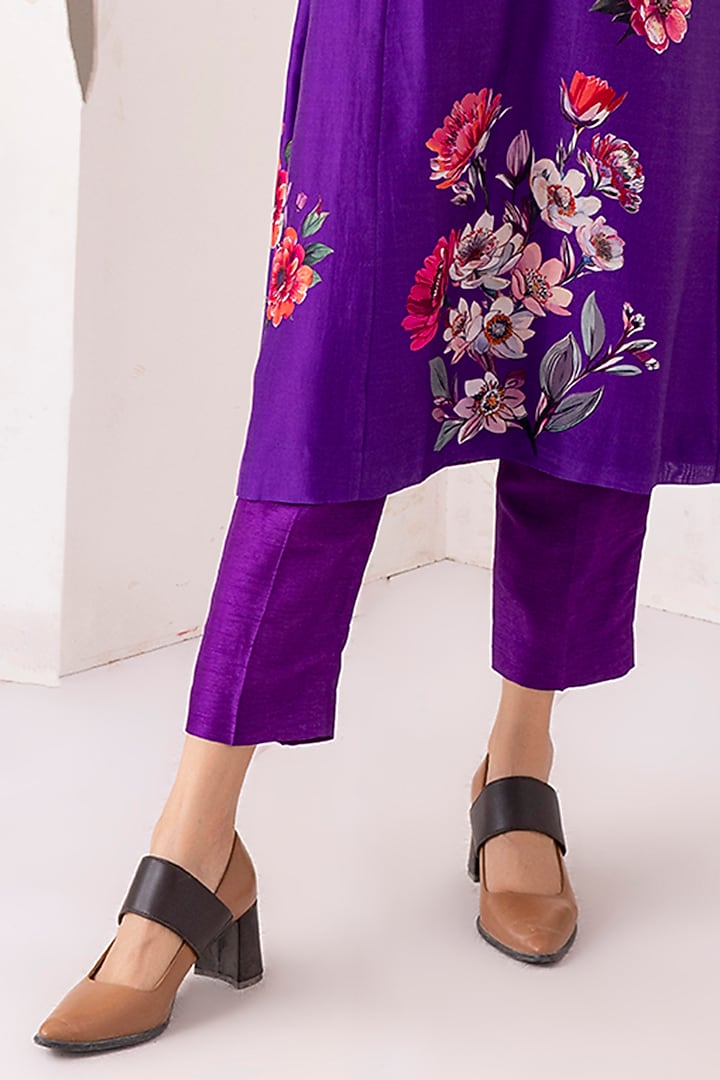 Royal Purple Silk Chanderi Digital Printed Tunic Set by Haute Mess at Pernia's Pop Up Shop
