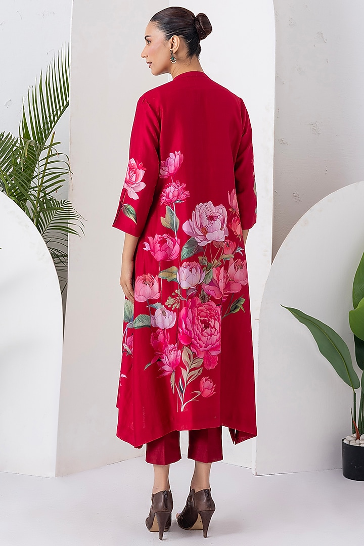 Maroon Silk Chanderi Digital Printed Tunic Set by Haute Mess at Pernia's Pop Up Shop