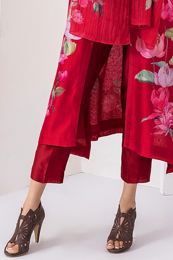 Maroon Silk Chanderi Digital Printed Tunic Set by Haute Mess at Pernia's Pop Up Shop