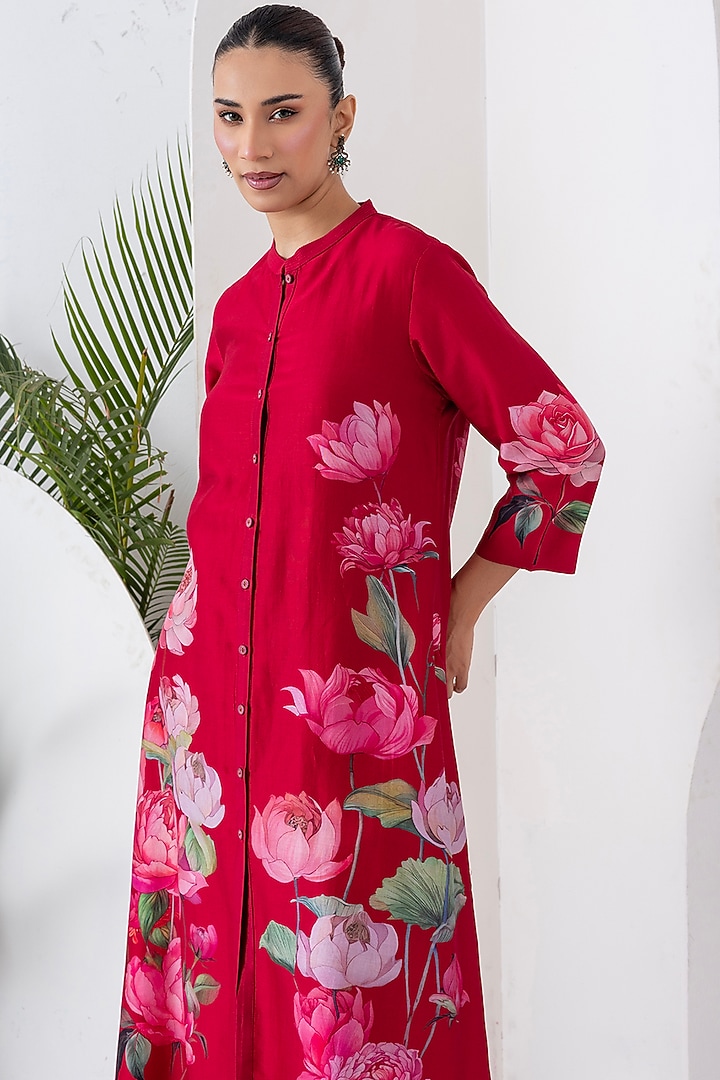 Maroon Silk Chanderi Digital Printed Tunic Set by Haute Mess at Pernia's Pop Up Shop