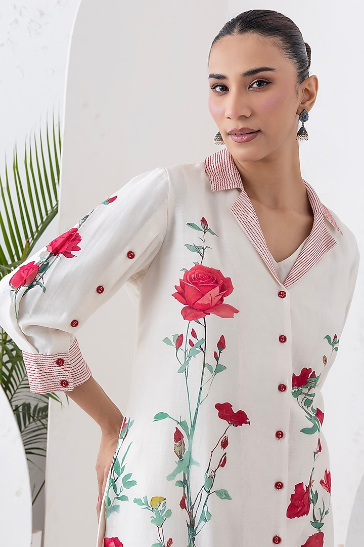 Ivory Silk Chanderi Digital Printed Tunic Set by Haute Mess at Pernia's Pop Up Shop