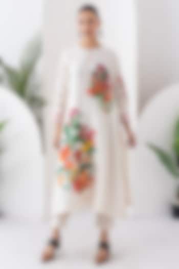 Ivory Silk Chanderi Floral Printed Tunic Set by Haute Mess at Pernia's Pop Up Shop