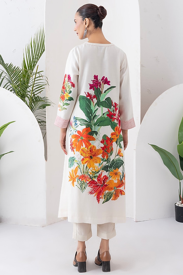 Ivory Silk Chanderi Floral Printed Tunic Set by Haute Mess at Pernia's Pop Up Shop
