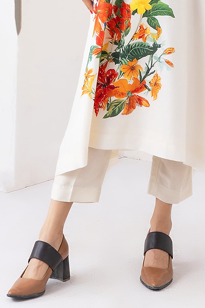 Ivory Silk Chanderi Floral Printed Tunic Set by Haute Mess at Pernia's Pop Up Shop