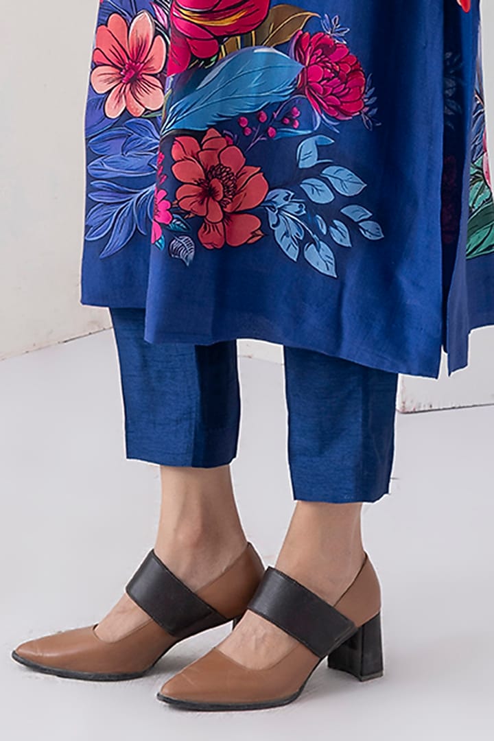Cobalt Blue Silk Chanderi Floral Printed Tunic Set by Haute Mess at Pernia's Pop Up Shop