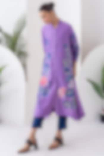 Lavender Silk Chanderi Digital Printed Tunic Set by Haute Mess at Pernia's Pop Up Shop