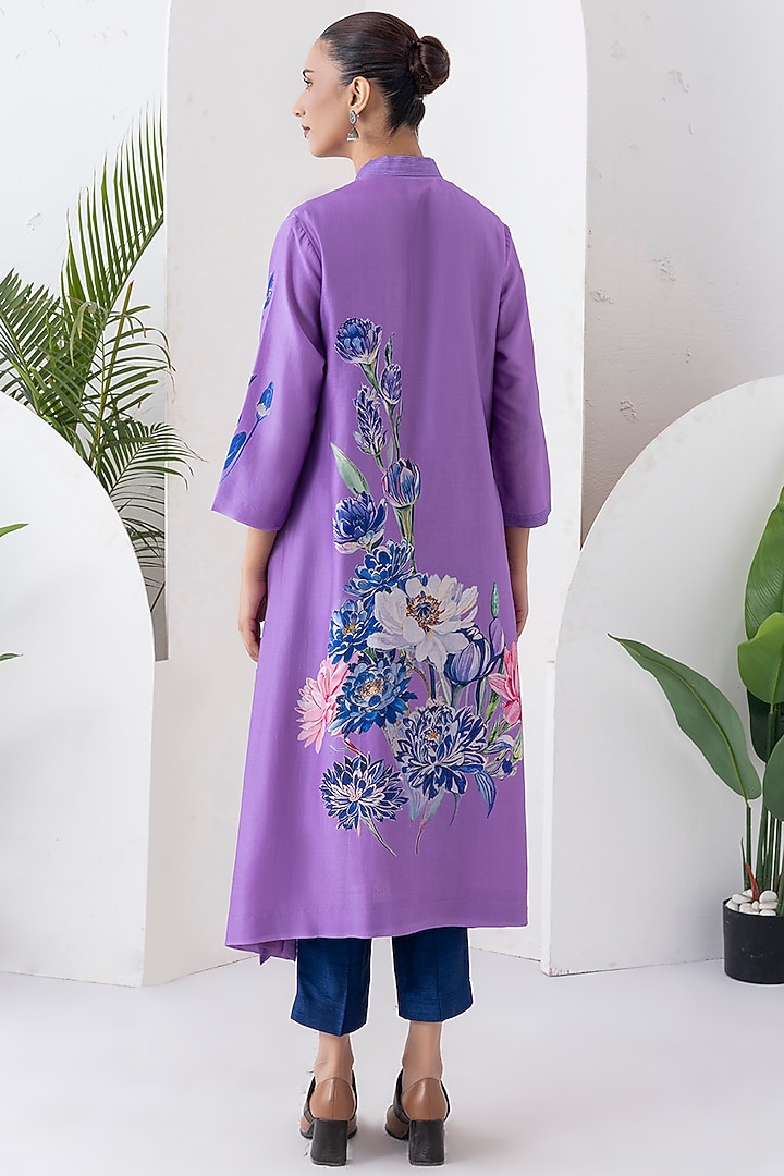 Lavender Silk Chanderi Digital Printed Tunic Set by Haute Mess at Pernia's Pop Up Shop