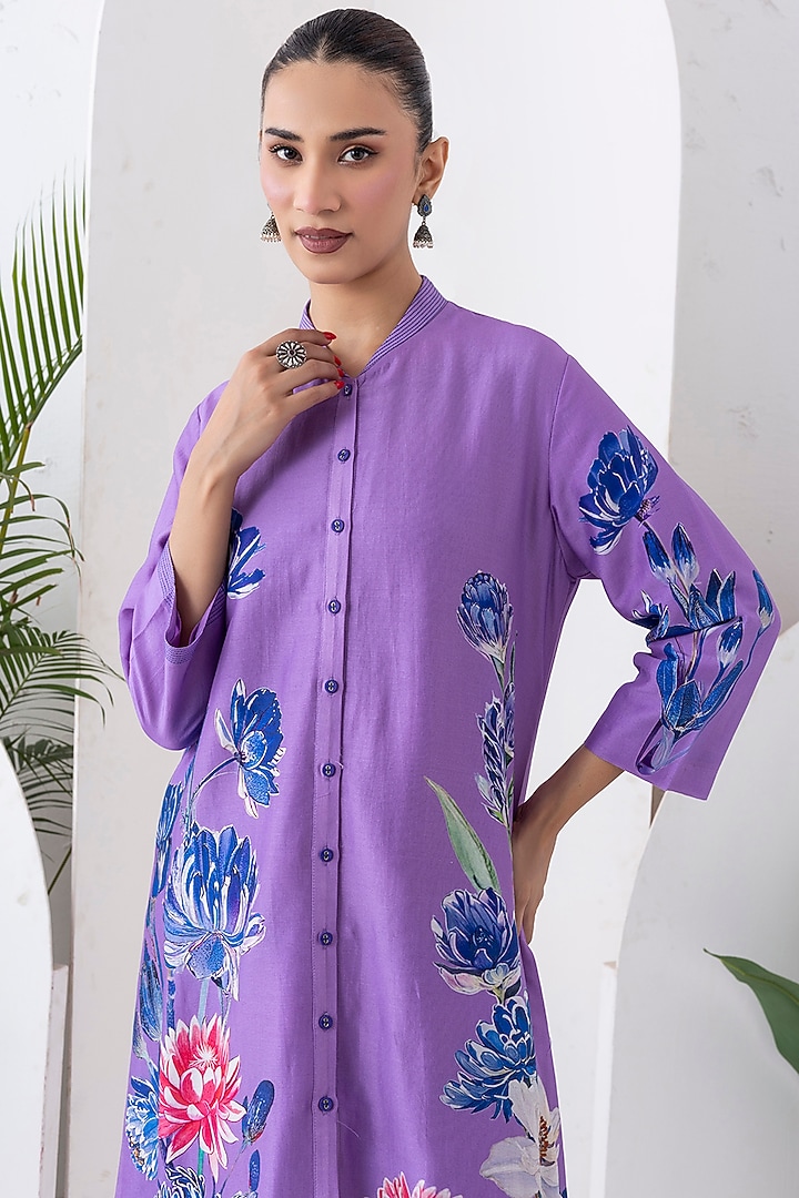 Lavender Silk Chanderi Digital Printed Tunic Set by Haute Mess at Pernia's Pop Up Shop