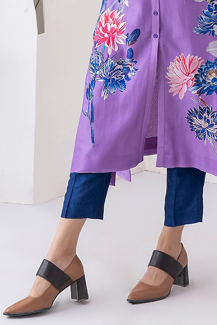 Lavender Silk Chanderi Digital Printed Tunic Set by Haute Mess at Pernia's Pop Up Shop