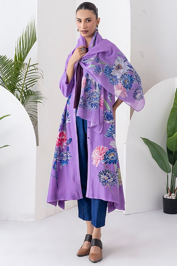 Lavender Silk Chanderi Digital Printed Tunic Set by Haute Mess at Pernia's Pop Up Shop