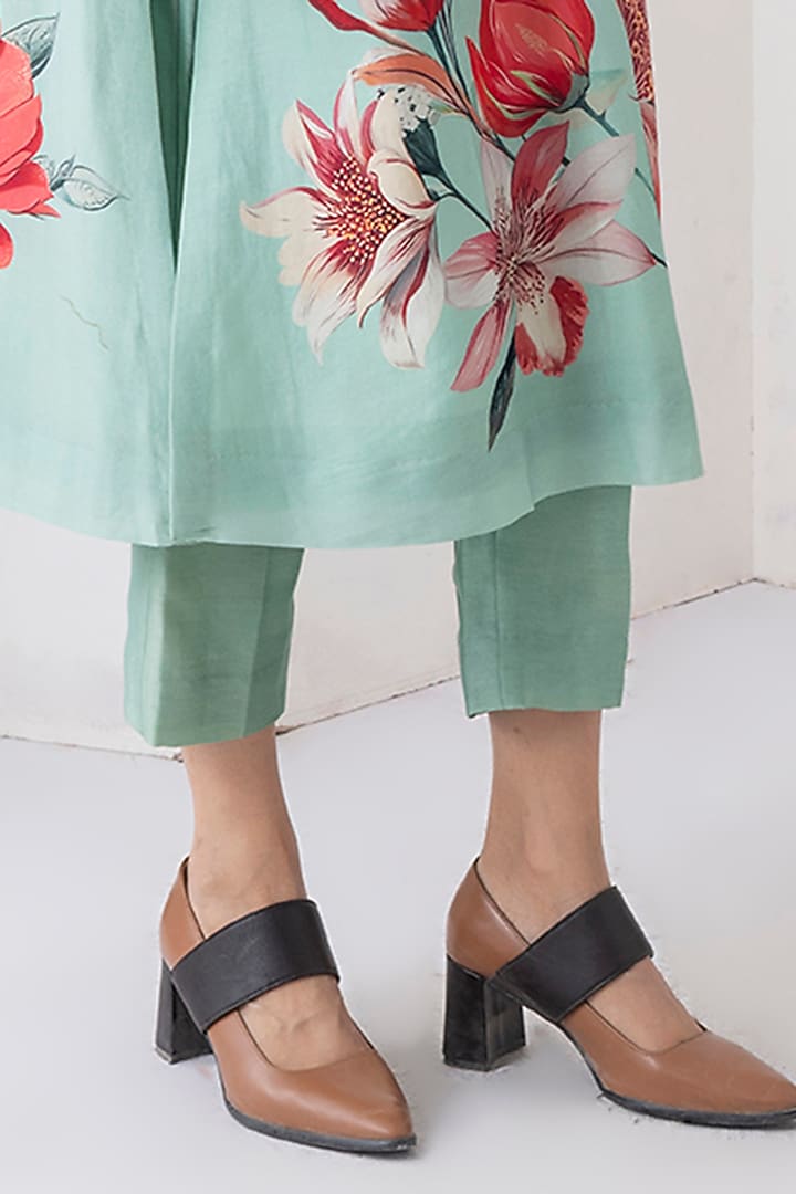 Mint Green Silk Chanderi Floral Printed Tunic Set by Haute Mess at Pernia's Pop Up Shop