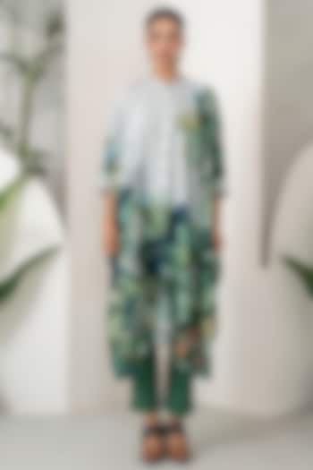 Ivory Silk Chanderi Botanical Printed Kaftan Set by Haute Mess at Pernia's Pop Up Shop